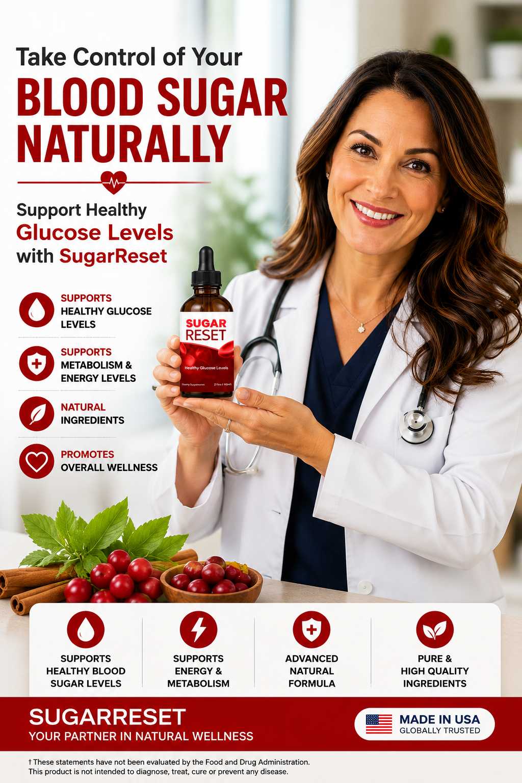 Two bottles of SugarReset liquid glucose support drops with dropper caps